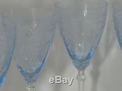 8 Fostoria June Blue Crystal 8 1/2 Large Claret Wine Water Etched Glass