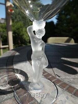 8 French Crystal Bacchus Nude Male Frosted Stem Wine Glasses 7 1/2 BAYEL