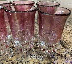 8 RARE TIFFIN 6 5/5 Kings Crown Ice Tea Glasses Cranberry/Ruby Flash MINT