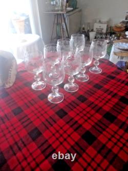 8 Set Bohemia Crystal Etched Wine Glasses Cascade Faceted Claudia Ball Stem