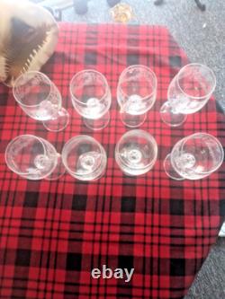 8 Set Bohemia Crystal Etched Wine Glasses Cascade Faceted Claudia Ball Stem
