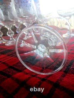 8 Set Bohemia Crystal Etched Wine Glasses Cascade Faceted Claudia Ball Stem