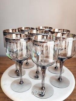 8 Tiffin Franciscan Crystal Indigo Claret Wine Glasses 6.75 Smoke Platinum