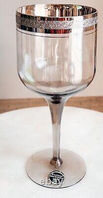 8 Tiffin Franciscan Crystal Indigo Claret Wine Glasses 6.75 Smoke Platinum