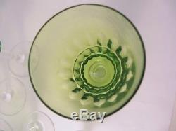 8 Vintage Cut Crystal Scandinavian Green White Wine glasses