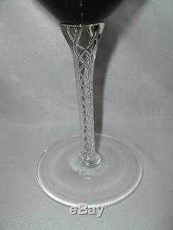 8 Vintage Tall Green Hand Blown Crystal Water Wine Goblets Clear Spiral Stems