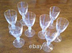 8 Vintage Thin Gold Rimmed Crystal 6 oz Wine Glasses Diamond Cut Stem Set Of 8