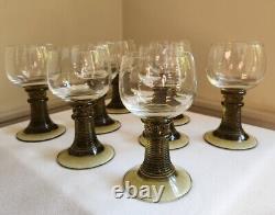 8 Vtg Roemer Crystal Wine Glasses 6 Flower Prunts Ribbed Beehive Stem Green