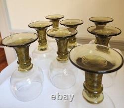 8 Vtg Roemer Crystal Wine Glasses 6 Flower Prunts Ribbed Beehive Stem Green