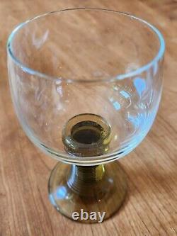 8 Vtg Roemer Crystal Wine Glasses 6 Flower Prunts Ribbed Beehive Stem Green
