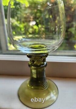 8 Vtg Roemer Crystal Wine Glasses 6 Flower Prunts Ribbed Beehive Stem Green