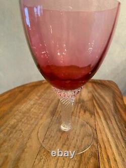 8 pc George Borgfeldt LISA Optic Cranberry Twist Stem WATER GOBLETS Wine glasses