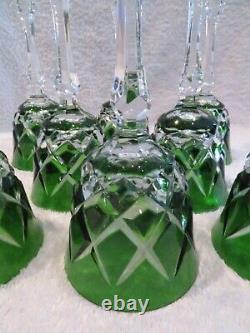 8 verres à vin cristal Bohème overlay vert 17cl bohemian crystal wine glasses