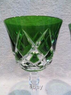 8 verres à vin cristal Bohème overlay vert 17cl bohemian crystal wine glasses