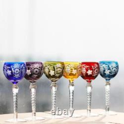 8oz Boho Wedding Water Wine Goblet Hand Cut Color Crysta Glasses Of 1 Stemware