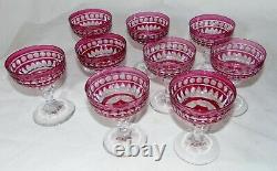 9 Antique Bohemian Cranberry Cut to Clear Crystal Stemware Glasses