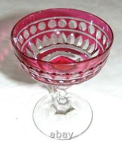 9 Antique Bohemian Cranberry Cut to Clear Crystal Stemware Glasses