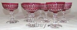 9 Antique Bohemian Cranberry Cut to Clear Crystal Stemware Glasses