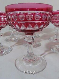 9 Antique Bohemian Cranberry Cut to Clear Crystal Stemware Glasses