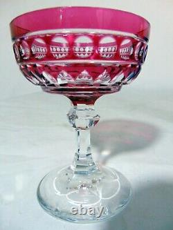 9 Antique Bohemian Cranberry Cut to Clear Crystal Stemware Glasses