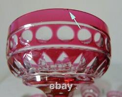 9 Antique Bohemian Cranberry Cut to Clear Crystal Stemware Glasses