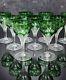9 Antique Bohemian Cut Green To Clear Glass Glasses Wine 5 1/2 Tall Stems