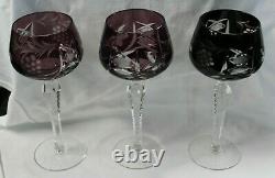 9 BOHEMIAN Hand Cut to Clear Colored Glass CZECH Crystal Hock Wine Glasses 8