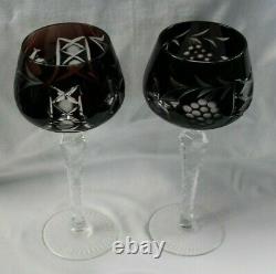 9 BOHEMIAN Hand Cut to Clear Colored Glass CZECH Crystal Hock Wine Glasses 8
