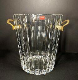 9 Baccarat Harmonie Crystal Champagne Wine Bucket with Gold tone Handles