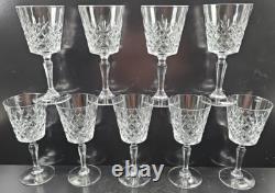 9 Cristal D'Arques Cannes Claret Wine Glasses Set Crystal Clear Cut Stemware Lot