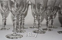 9 Elegant Floral Etched Crystal Wine Goblet Stems Glasses 6.5 with FLower Basket