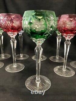 9 R. Kunze German Vintage Crystal Wine Hocks Multi Color