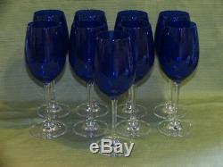 9 WALTHER GLAS CRYSTAL WINE GLASSES Cobalt Blue Stem Top Clear Bottom