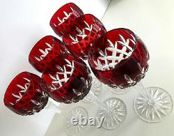 AJKA ARABELLA RUBY RED CASED CUT TO CLEAR CRYSTAL WINE GOBLET Set of 6