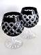 AJKA ATHENEE BLACK ONYX CASED CUT TO CLEAR CRYSTAL WINE BRANDY SNIFTERS Set of 2