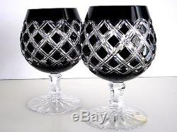 AJKA ATHENEE BLACK ONYX CASED CUT TO CLEAR CRYSTAL WINE BRANDY SNIFTERS Set of 2