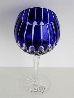 AJKA Castille Cobalt Blue Cased Cut to Clear Hungary crystal balloon wine goblet