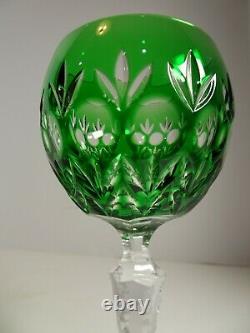 AJKA Crystal Florderis Pattern Cut-to-Clear Emerald Green Wine Hock Set of 4