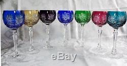 AJKA Crystal Wine Glasses Multi Color Cut to Clear Glasses Set of 7