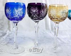 AJKA Crystal Wine Glasses Multi Color Cut to Clear Glasses Set of 7