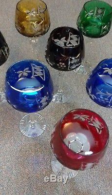 AJKA Cut to Clear Colored Crystal Hock Vtg Wine Goblet Glasses Marsala Set of 8