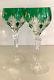 AJKA EMERALD GREEN CASED CUT TO CLEAR CRYSTAL 8 1/4 WINE GOBLETS Set of 2