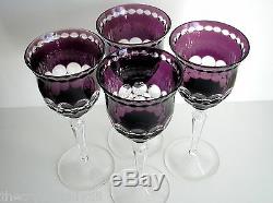 AJKA FURINA AMETHYST CASED CUT TO CLEAR CRYSTAL WINE GOBLETS Set of 4
