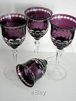 AJKA FURINA AMETHYST CASED CUT TO CLEAR CRYSTAL WINE GOBLETS Set of 4