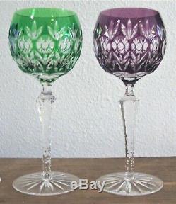 AJKA Florderis (4) Wine Hock Goblets Cut to Clear Red Green Purple Cobalt Blue