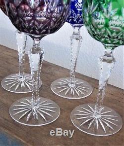 AJKA Florderis (4) Wine Hock Goblets Cut to Clear Red Green Purple Cobalt Blue