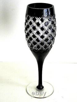 AJKA HUNGARY ATHENEE BLACK ONYX CASED CUT TO CLEAR CRYSTAL WINE GOBLETS Set of 2