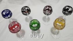 AJKA Marsala Cut Crystal Wine Hock Goblets Set of 7 Multicolor 5 Tall