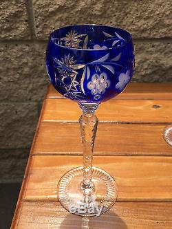 AJKA Marsala cut to clear crystal Hock wine goblets, cobalt blue, set of 6