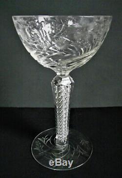 ANTIQUE Seneca AIR TWIST STEM Cut Crystal OPTIC ENGRAVED Etch Glass Wine Goblet